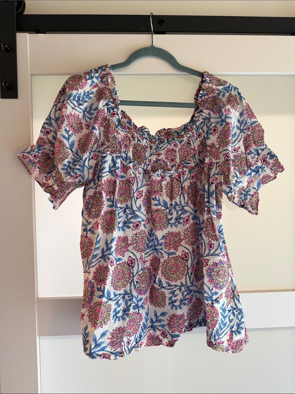 ivy jane Pink & Blue Floral Smocked Square-Neck Top